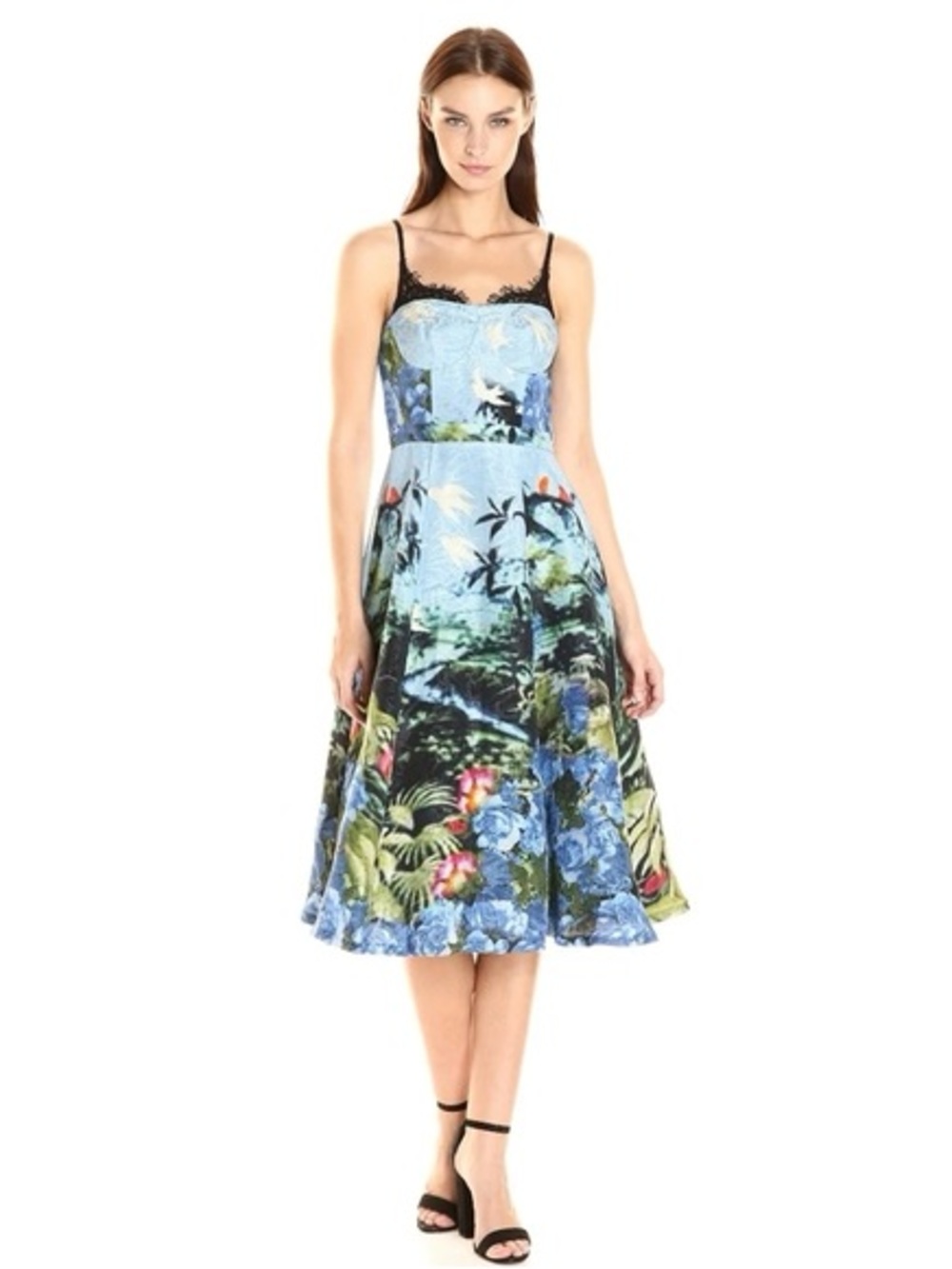 Anthropologie Tracy Reese Scenic View a Blue Floral Lace-Trim Midi Dress Sz 6